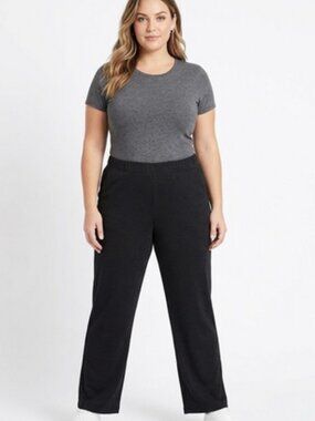 Ralph Lauren LRL Knit Pants Rich Black High Waist Wide Legs Pockets Comfy, sz XL